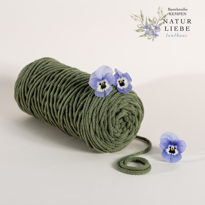 Makramee Garn Premium| 100% Baumwolle | Stärke 5 mm, geflochten | Länge 100 Meter | Verschiedene Farben