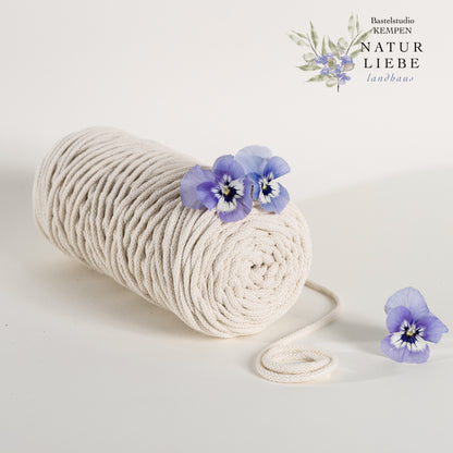 Makramee Garn Premium| 100% Baumwolle | Stärke 5 mm, geflochten | Länge 100 Meter | Verschiedene Farben