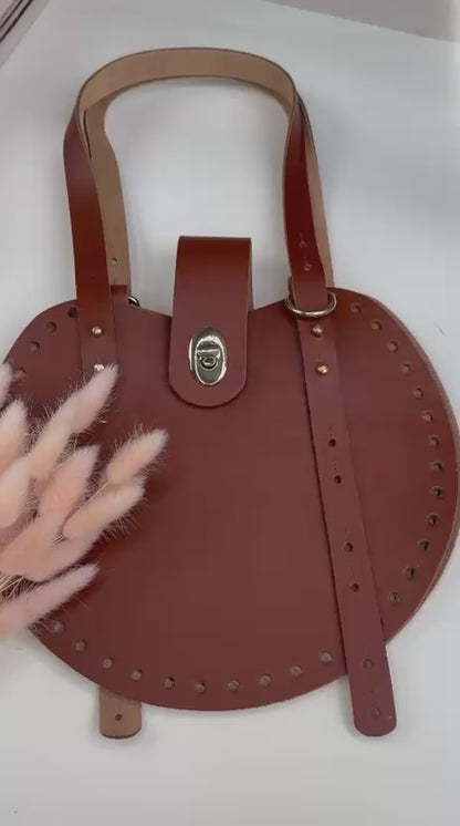 Basis-Set für Häkeltasche aus Leder | Runde Seiten, Träger, Drehverschluss | 65 cm